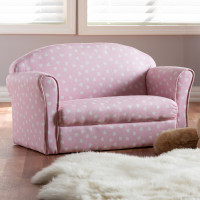 Baxton Studio LD20832-Pink-SF Erica Modern and Contemporary Pink and White Heart Patterned Fabric Upholstered Kids 2-Seater Sofa